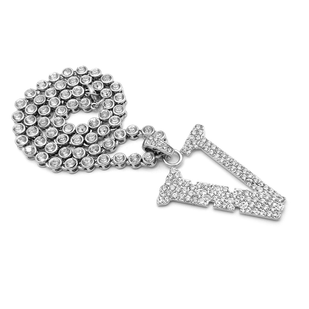 Hip Hop V Pendant  Iced Cz Chain Bling Necklace